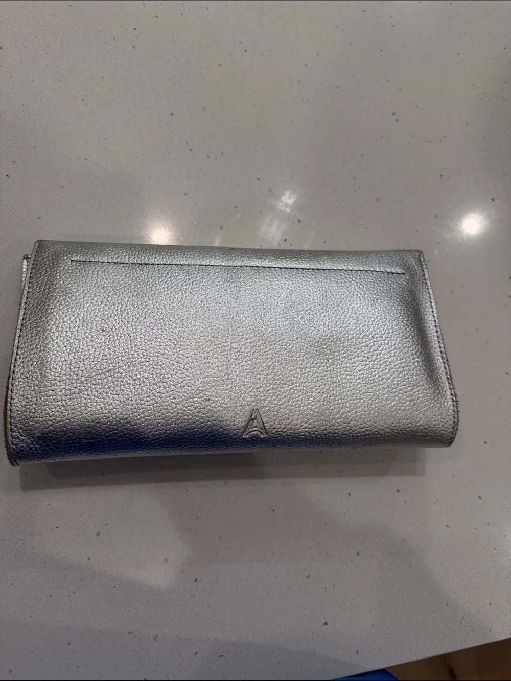 ABLE Mare Handle Clutch Purse Metallic Pebble Leather Silver